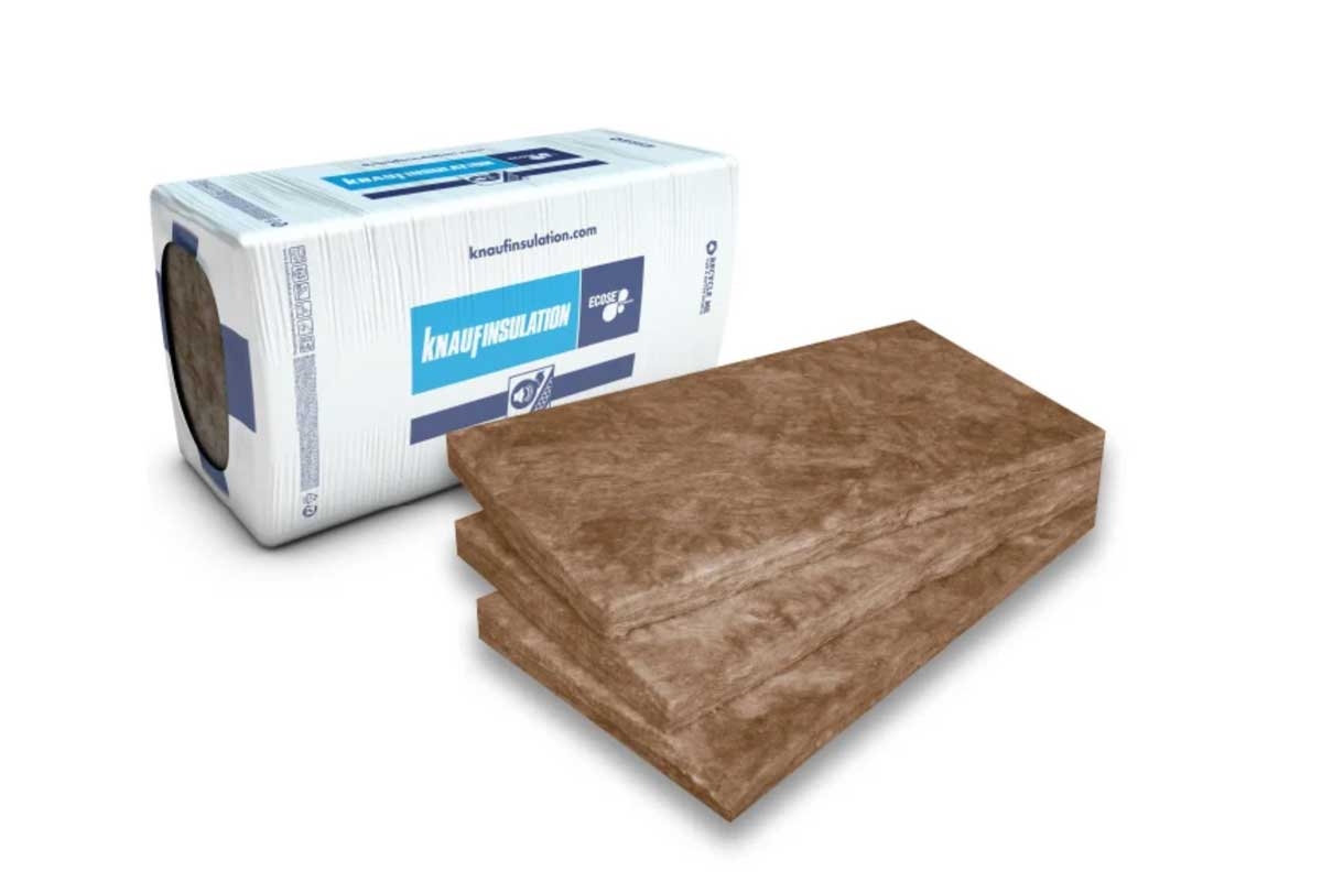 Knauf acoustifit productfoto glaswolplaat voor akoestische isolatie van scheidingswanden voorzetwanden en plafonds